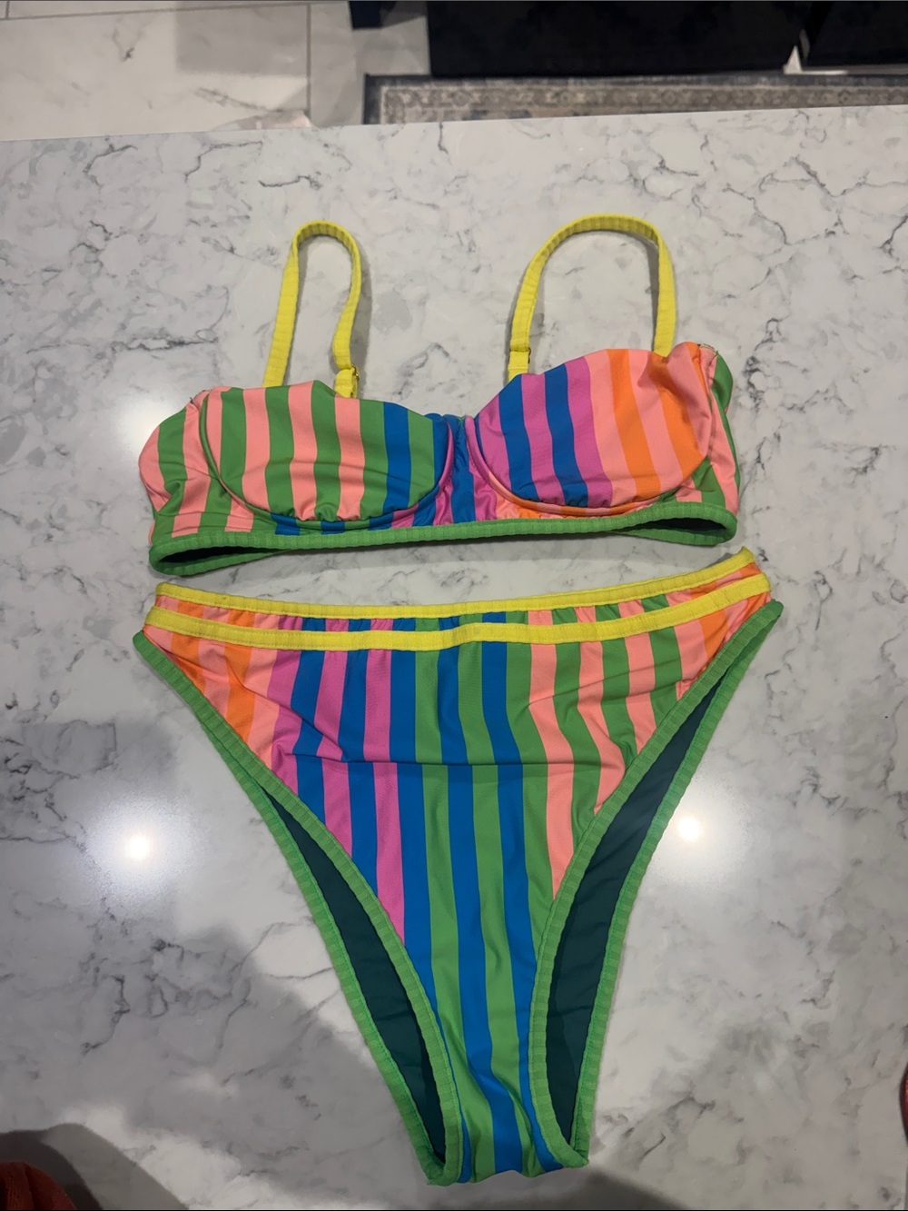 Maaji Neon Rainbow Striped Girls' Bikini - Yellow, Pink, Green, Blue